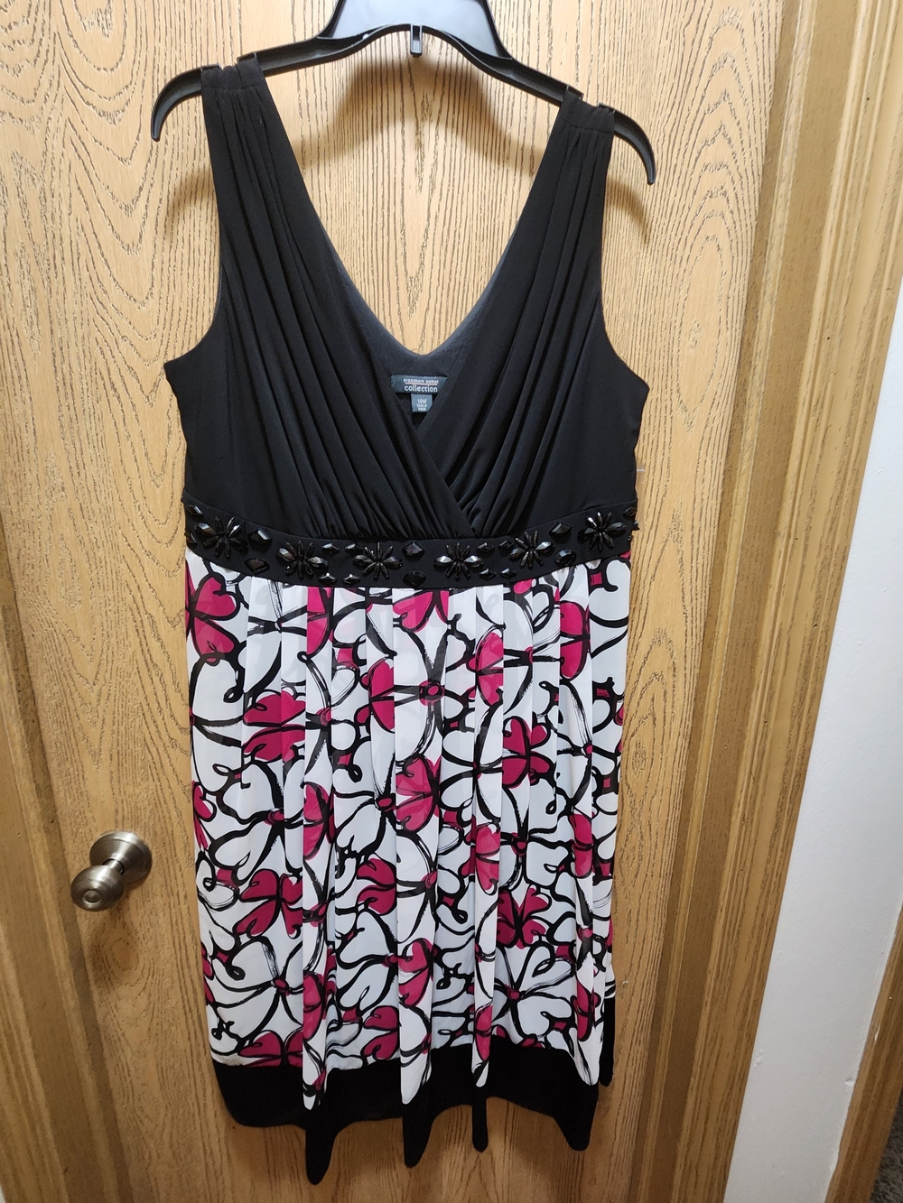 dressbarn Black Top with Pink & White Floral Skirt Dress